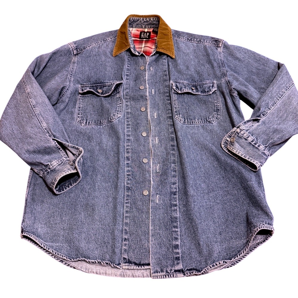 Vintage Gap Denim Trucker Btn Down Shirt Corduroy Collar 90s Classic USA Mens M